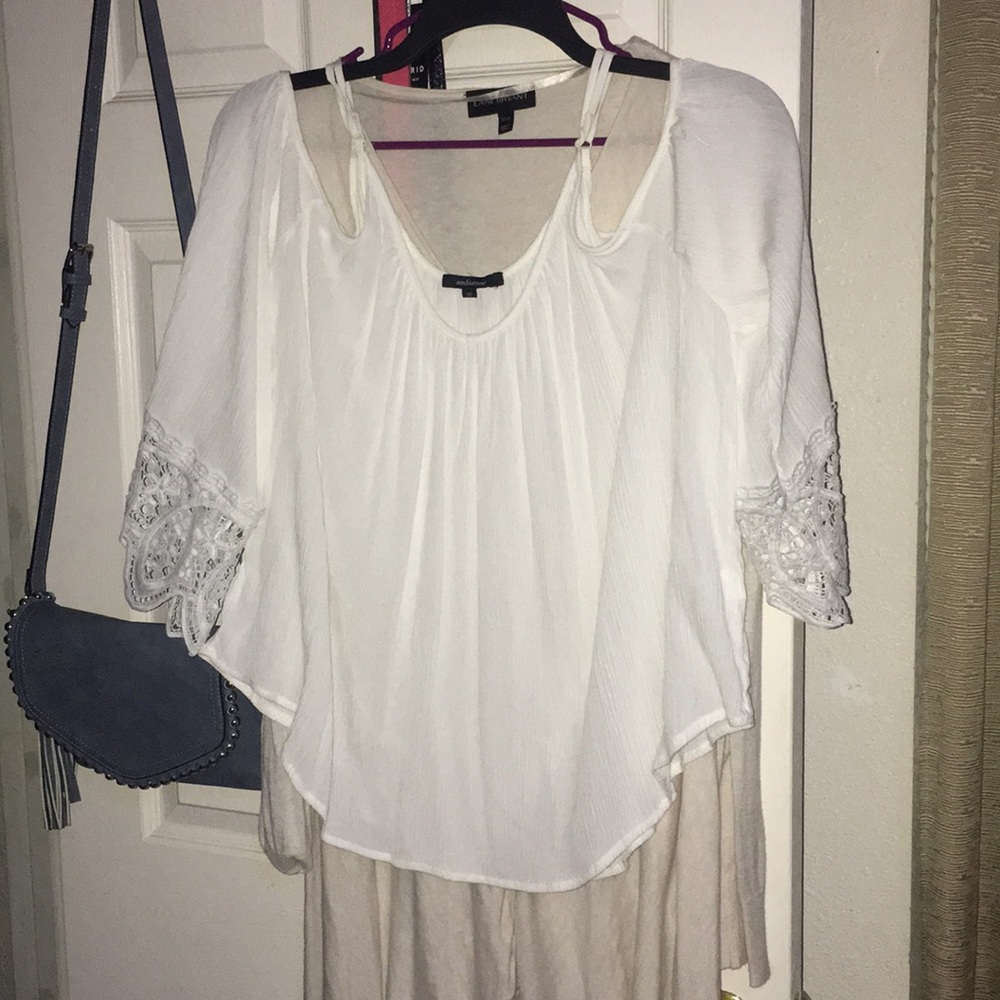Off the shoulder white embellished with lace shirt